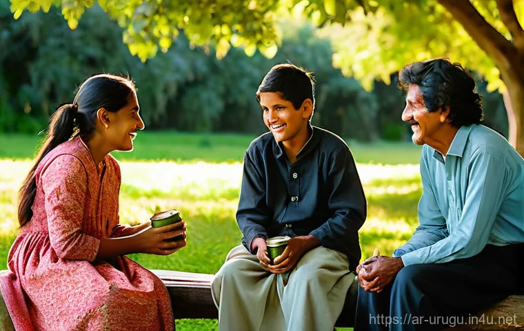 우루과이인의 성격과 생활 방식 - **A Serene Uruguayan Afternoon with Mate:**
"A candid, sun-drenched photograph of a multi-genera...